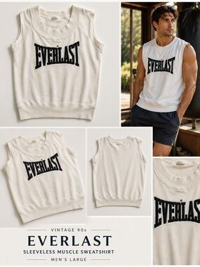Vintage 90s EVERLAST Muscle Sweatshirt - Off White - Men’s Large